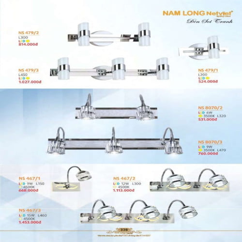 Đèn soi tranh Nam Long Netviet NS 479/1, NS 479/2, NS 479/3, NS 8070/2, NS 8070/3, NS 467/1, NS 467/2, NS 467/3