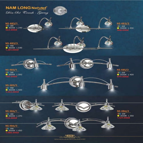 Đèn soi tranh Nam Long Netviet NS 483/1, NS 483/2, NS 483/3, NS 485/1, NS 485/2, NS 485/3, NS 486/1, NS 486/2, NS 486/3