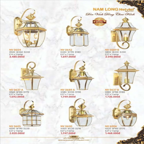 Đèn vách Nam Long Netviet NV 0604, NV 0642, NV 0689B, NV 0637A, NV 0689A, NV 0637B, NV 0605, NV 0600, NV 6006