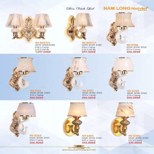 Đèn vách Nam Long Netviet NV 8607/2, NV 8607/1, NV 8198, NV 8131, NV 8181, NV 8200, NV 8266, NV 6303, NV 6300