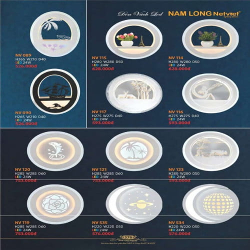 Đèn vách Nam Long Netviet NV 089, NV 090, NV 114, NV 115, NV 116, NV 117, NV 119, NV 120, NV 121, NV 123, NV 534, NV 435