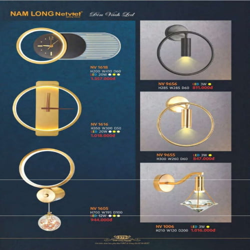 Đèn vách Nam Long Netviet NV 1618, NV 1616, NV 1605, NV 9656, NV 9655, NV 1006