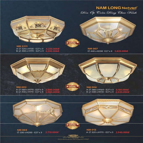 Đèn ốp trần đồng Nam Long Netviet NM 2211, NM 007, NM 002, NM 006, NM 003, NM 013