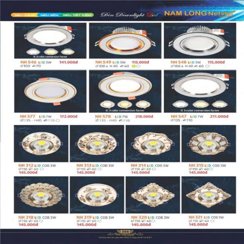 Đèn downlight Nam Long Netviet NH 546, NH 549, NH 548, NH 577, NH 578, NH 547, NH 312, NH 313, NH 314, NH 315, NH 318, NH 319, NH 320, NH 321