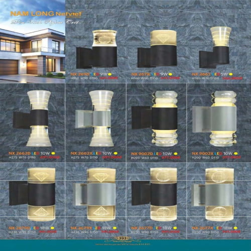 Đèn vách ngoài trời Nam Long Netviet NX 2690, NX 2678, NX 2661, NX 2662D, NX 2662X, NX 9002D, NX 9002X, NX 2679D, NX 2679X, NX 2677D, NX 2677X