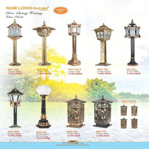 Đèn quảng trường Nam Long Netviet NVT 120, NVT 263, NVT 334C, NVT 122, NVT 861, NVT 309, NVT 143, NVT 112, NVT 111
