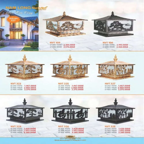 Đèn trụ cổng Nam Long Netviet NVT 109, NVT 106, NVT 323, NVT 325, NVT 327, NVT 324, NVT 326, NVT 328