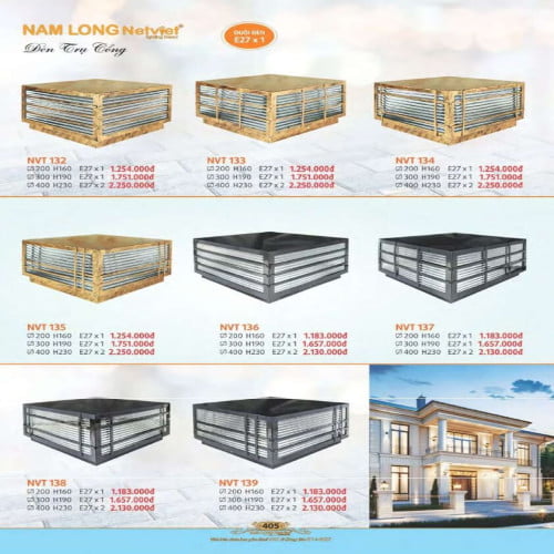 Đèn trụ cổng Nam Long Netviet NVT 132, NVT 133, NVT 134, NVT 135, NVT 136, NVT 137, NVT 138, NVT 139