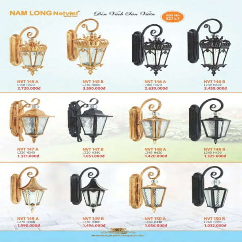 Đèn vách sân vườn Nam Long Netviet NVT 145A, NVT 145B, NVT 146A, NVT 146B, NVT 147A, NVT 147B, NVT 148A, NVT 148B, NVT 149A, NVT 149B, NVT 150A, NVT 150B