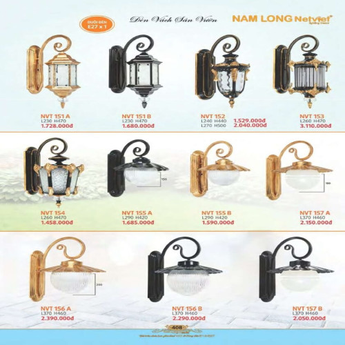 Đèn vách sân vườn Nam Long Netviet NVT 151A, NVT 151B, NVT 152, NVT 153, NVT 154, NVT 155A, NVT 155B, NVT 157A, NVT 157B, NVT 156A, NVT 156B