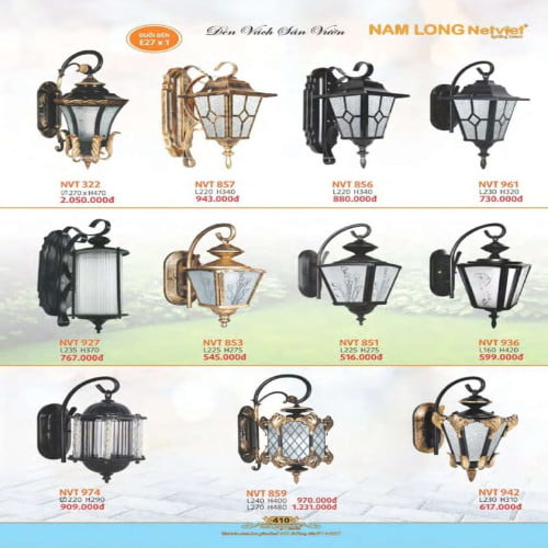 Đèn vách sân vườn Nam Long Netviet NVT 322, NVT 857, NVT 856, NVT 961, NVT 927, NVT 853, NVT 851, NVT 936, NVT 974, NVT 859, NVT 942