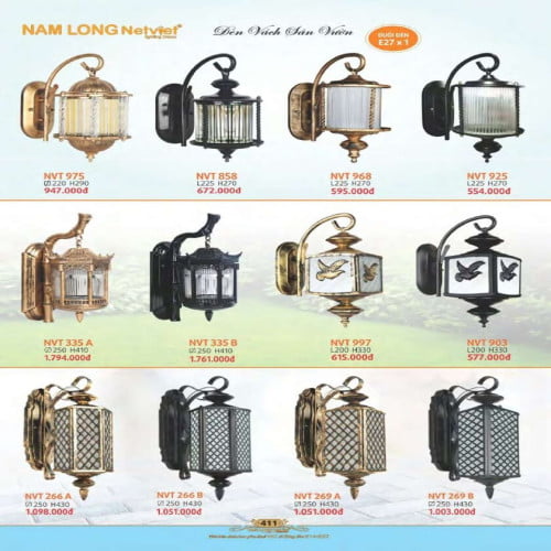 Đèn vách sân vườn Nam Long Netviet NVT 975, NVT 858, NVT 968, NVT 925, NVT 335A, NVT 335B, NVT 997, NVT 903, NVT 266A, NVT 266B, NVT 269A, NVT 269B