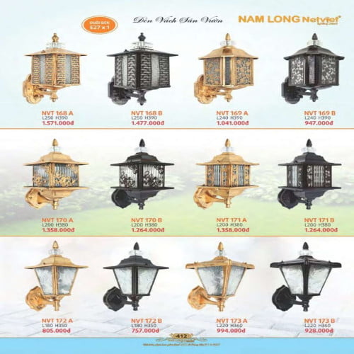 Đèn vách sân vườn Nam Long Netviet NVT 168A, NVT 168B, NVT 169A, NVT 169B, NVT 170A, NVT 170B, NVT 171A, NVT 171B, NVT 172A, NVT 172B, NVT 173A, NVT 173B