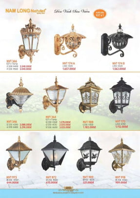 Đèn vách sân vườn Nam Long Netviet NVT 366, NVT 174A, NVT 174B, NVT 346, NVT 364, NVT 988, NVT 175, NVT 973, NVT 972, NVT 909, NVT 918