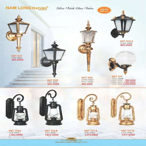 Đèn vách sân vườn Nam Long Netviet NVT 921, NVT 920, NVT 260, NVT 353A, NVT 144, NVT 176A, NVT 176B, NVT 177A, NVT 177B