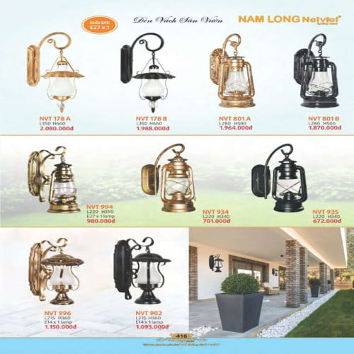 Đèn vách sân vườn Nam Long Netviet NVT 178A, NVT 178B, NVT 801A, NVT 801B, NVT 994, NVT 934, NVT 935, NVT 996, NVT 902