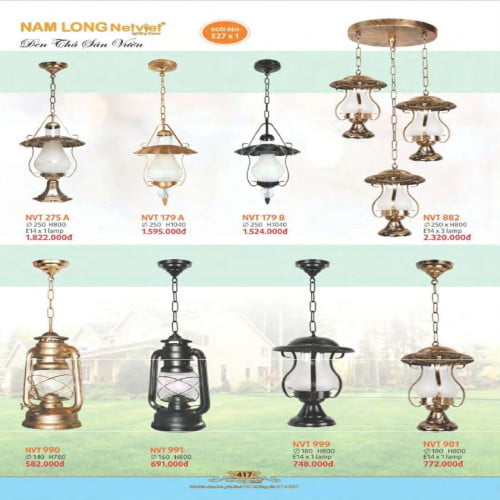 Đèn thả sân vườn Nam Long Netviet NVT 275A, NVT 179A, NVT 179B, NVT 882, NVT 990, NVT 991, NVT 999, NVT 901