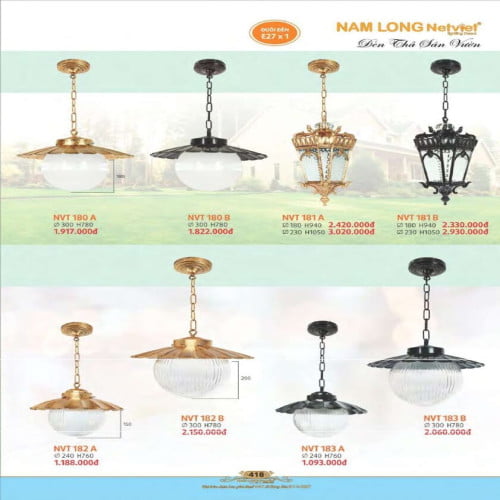 Đèn thả sân vườn Nam Long Netviet NVT 180A, NVT 180B, NVT 181A, NVT 181B, NVT 182A, NVT 182B, NVT 183A, NVT 183B