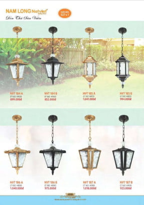 Đèn thả sân vườn Nam Long Netviet NVT 184A, NVT 184B, NVT 185A, NVT 185B, NVT 186A, NVT 186B, NVT 187A, NVT 187B