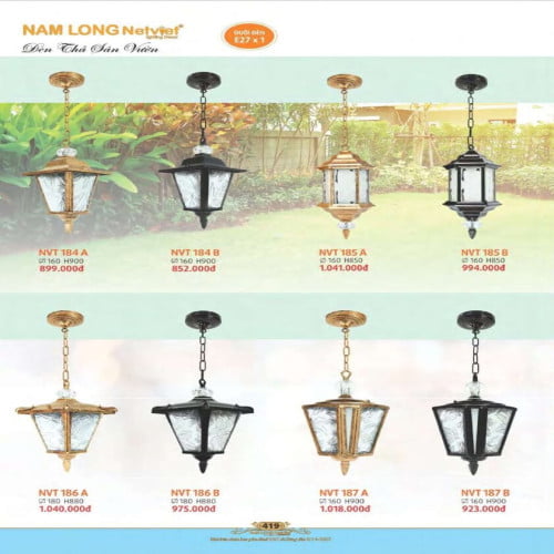 Đèn thả sân vườn Nam Long Netviet NVT 184A, NVT 184B, NVT 185A, NVT 185B, NVT 186A, NVT 186B, NVT 187A, NVT 187B