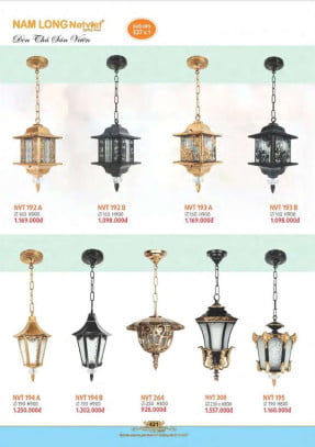 Đèn thả sân vườn Nam Long Netviet NVT 192A, NVT 192B, NVT 193A, NVT 193B, NVT 194A, NVT 194B, NVT 264, NVT 308, NVT 195
