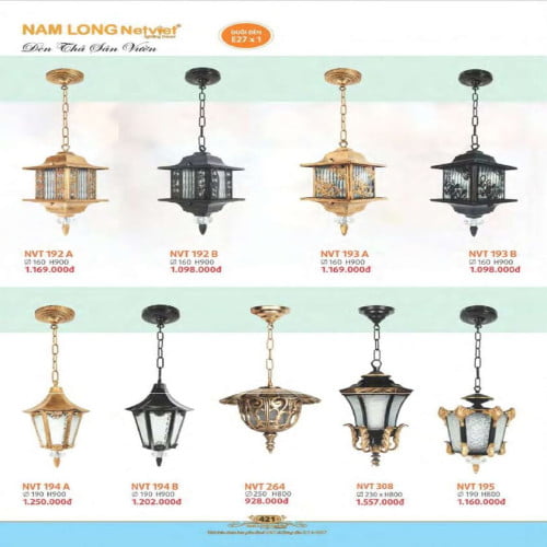 Đèn thả sân vườn Nam Long Netviet NVT 192A, NVT 192B, NVT 193A, NVT 193B, NVT 194A, NVT 194B, NVT 264, NVT 308, NVT 195
