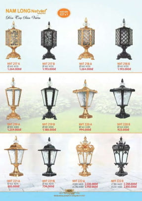 Đèn trụ sân vườn Nam Long Netviet NVT 217A, NVT 217B, NVT 218A, NVT 218B, NVT 219A, NVT 219B, NVT 220A, NVT 220B, NVT 221A, NVT 221B, NVT 222A, NVT 222B