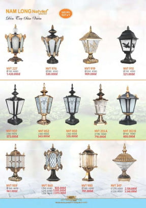 Đèn trụ sân vườn Nam Long Netviet NVT 227, NVT 976, NVT 919, NVT 910, NVT 937, NVT 852, NVT 850, NVT 255A, NVT 353B, NVT 959, NVT 860, NVT 980, NVT 347