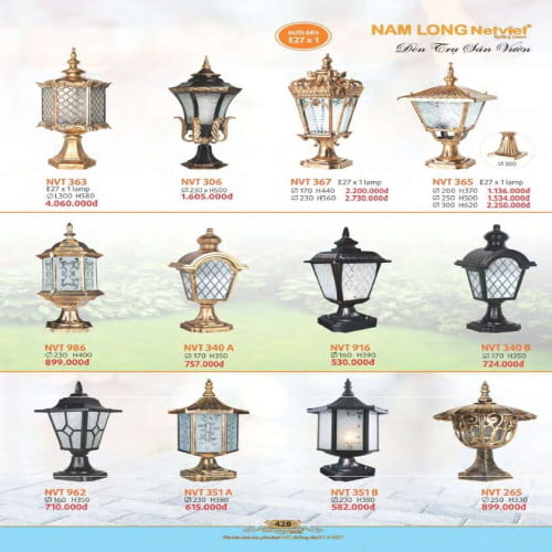 Đèn trụ sân vườn Nam Long Netviet NVT 363, NVT 306, NVT 367, NVT 365, NVT 986, NVT 340A, NVT 916, NVT 340B, NVT 962, NVT 351A, NVT 351B, NVT 265