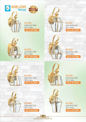Đèn vách đồng Nam Long Netviet NV 2400, NV 2401, NV 6235, NV 6240, NV 2403, NV 2402, NV 6089, NV 2404