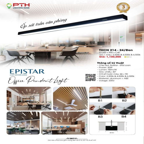 Đèn thả PTH Lighting Home THCN 214 - 24/Đen
