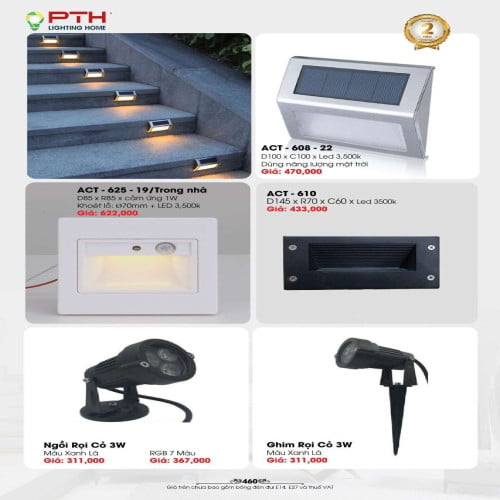 Đèn âm cầu thang PTH Lighting Home ACT - 608 - 22, ACT - 625 - 19, ACT - 610, Ngồi rọi cỏ 3W, Ghim rọi cỏ 3W
