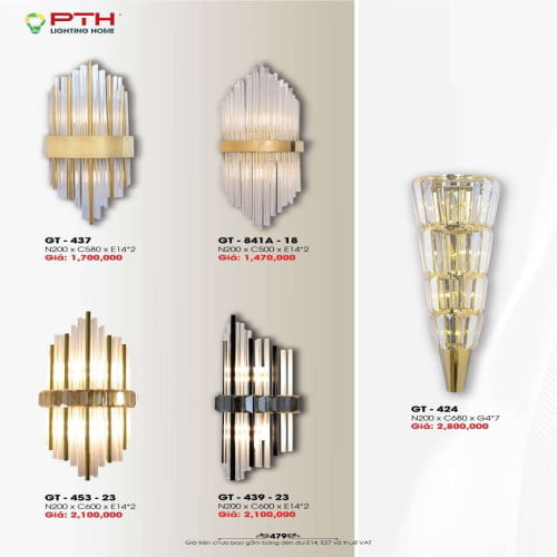 Đèn gắn tường PTH Lighting Home GT - 437, GT - 841A - 18, GT - 453 - 23, GT - 439 - 23, GT - 424
