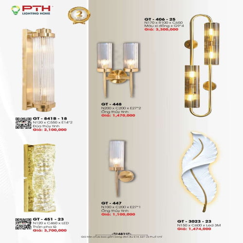 Đèn gắn tường PTH Lighting Home GT - 841B - 18, GT - 448, GT - 406 - 25, GT - 451 - 23, GT - 447, GT - 3023 - 23
