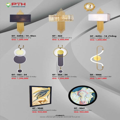Đèn gắn tường PTH Lighting Home GT - 849A - 18, GT - 462, GT - 353 - 24, GT - 354 - 24, GT - 3066, GT - 3040, GT - 3047