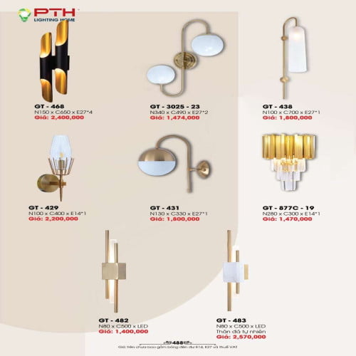 Đèn gắn tường PTH Lighting Home GT - 468, GT - 3025 - 23, GT - 438, GT - 429, GT - 431, GT - 877C - 19, GT - 482, GT - 483