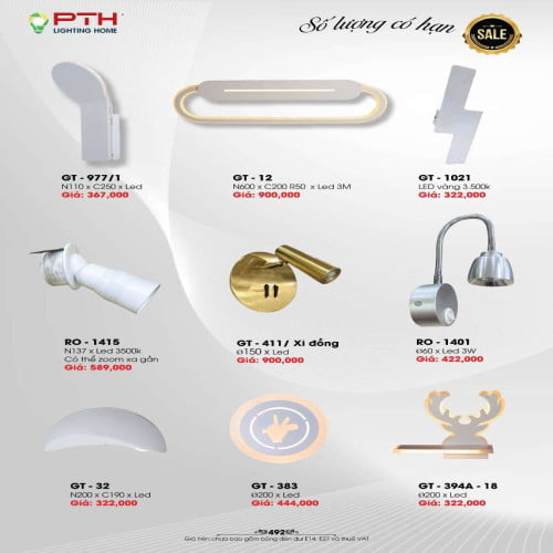Đèn gắn tường PTH Lighting Home GT - 977/1, GT - 12, GT - 1021, RO - 1415, GT - 411, RO - 1401, GT - 32, GT - 383, GT - 394A - 18