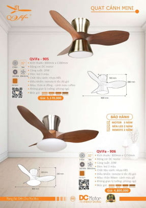 Quạt trần QViFa - 905, QViFa - 906