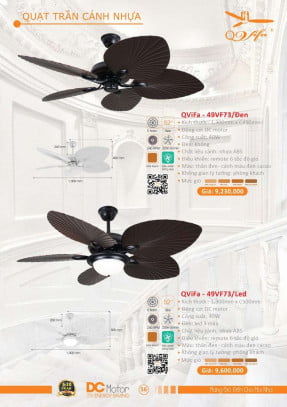 Quạt trần QViFa - 49VF73/Đen, QViFa - 49VF73/Led
