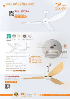 Quạt trần QViFa - 400/Trắng, QViFa - 400/Vàng