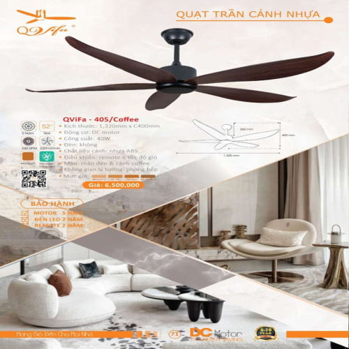 Quạt trần QViFa - 405/Coffee