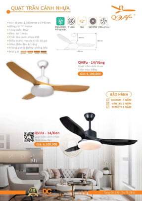 Quạt trần QViFa - 14/Vàng, QViFa - 14/Đen
