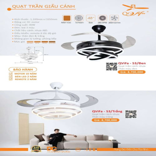 Quạt trần QViFa - 53/Đen, QViFa - 53/Trắng
