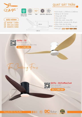 Quạt trần QViFa - 72, QViFa - 33/Coffee/Led