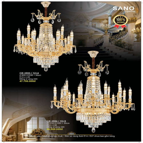 Đèn chùm đồng Sano Lighting CĐ 2553/12+4, CĐ 2554/15+5