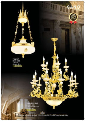 Đèn chùm đồng Sano Lighting CĐ 8115/10+5, TĐ 8117