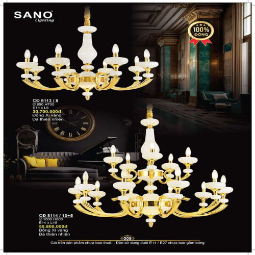 Đèn chùm đồng Sano Lighting CĐ 8113/8, CĐ 8114/10+5