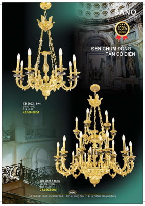 Đèn chùm đồng Sano Lighting CĐ 2022/8+4, CĐ 2021/18+6