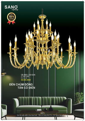 Đèn chùm đồng Sano Lighting CĐ 1021/12+12+6