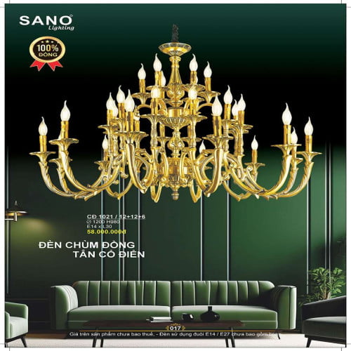 Đèn chùm đồng Sano Lighting CĐ 1021/12+12+6
